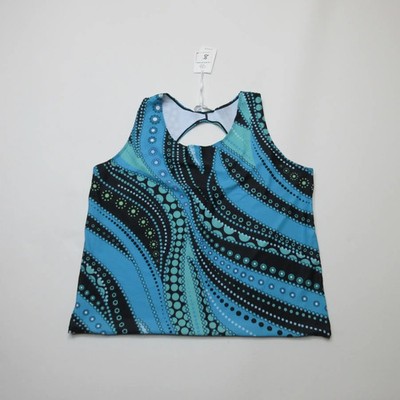Jasambac Damen Tanktop Größe 3XL blau schwarz geometrisches Muster Rückenausschnitt neu mit Etikett