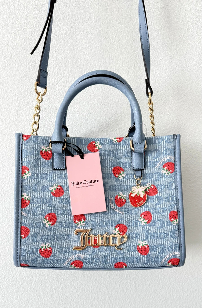 Juicy Couture Strawberry Print Bag Satchel Monogram Logo Blue NWT