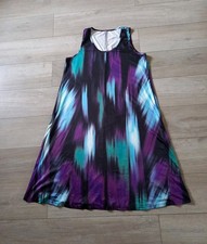 Shein Black Abstract Print Stretch Flared Dress Tunic Casual Holiday UK16/18