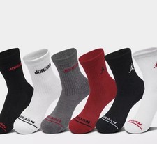 NIKE JORDAN Boys Socks Crew Jumpman Basketball Lightweight 6 Pair Shoe 3Y-5Y