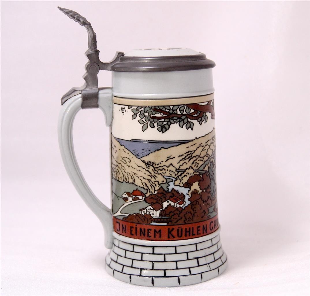 Antique Art Nouveau/Jugendstil V&B Mettlach Beer Stein #2833B Cool Grove c.1905