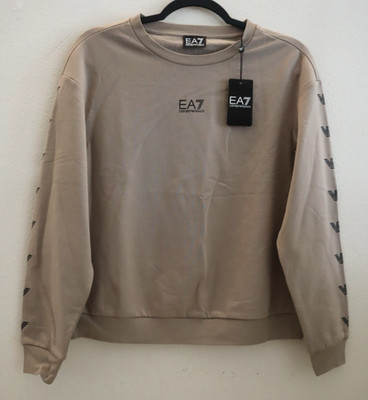 Emporio Armani EA7 Women Sz XS Moon Rock/Beige Repeat Eagle Crew L/S Sweatshirt