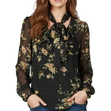 Zimmermann Blouse Size 1 / 10 au Silk Black Sheer Floral Neck Tie Ruffle