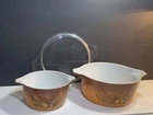 Vintage Pyrex Nesting Bowls Old Orchard Set Of 2 Casserole Dishes With 1 Lid