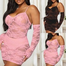 Plus Size Women Sexy Lace Night Dress Lingerie Babydoll See Through Underwear