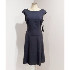 NWT Chaps Women 's Grey Charcoal Cap Sleeve Midi Dress Size 8