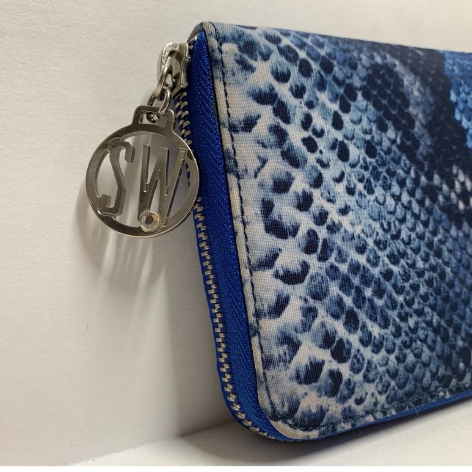 Stuart Weitzman Blue Python Print Zip Around Cont… - image 2