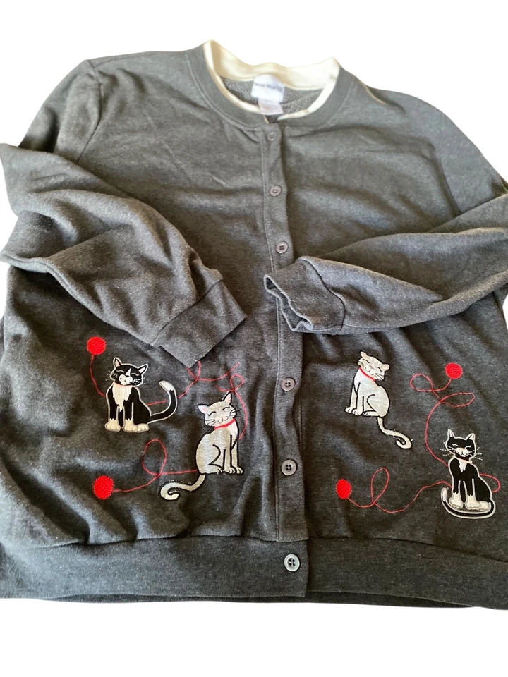 BonWorth XL Cat свитер кардиган вышитый котята Cat пряжи котята винтажный - Изображение 3 из 4