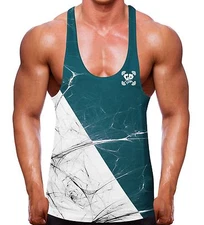 Shredded Teal White Stringer Vest Men Gym Wear Muscle Top MMA Bodybuilding SC4
