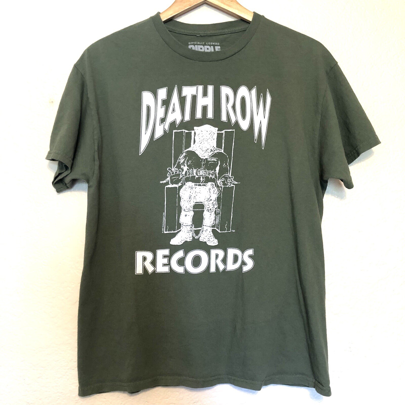 FILA Death Row Records T Shirt Uomo Taglia Large Verde Esercito Giunzione a Ripple Ottime Condizioni
