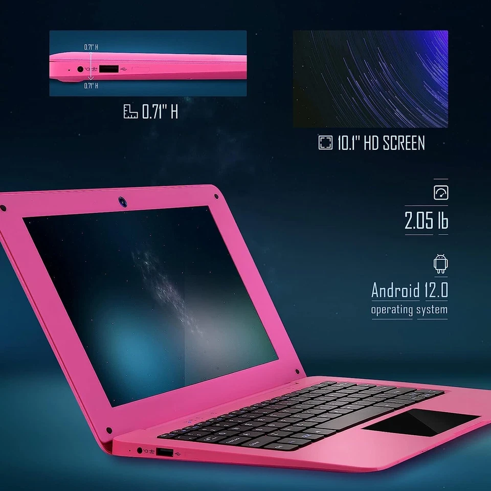 Laptop Computer 10.1'' Quad Core Android 12.0 Netbook 1.8 GHz USB 2.0 Wifi Pink - Bild 4 von 4