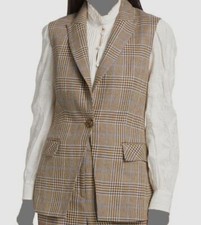  898 Veronica Beard Women's Beige Keaton Check Dickey Vest Jacket Coat Size XS