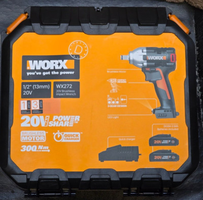 Worx WX272 20V Akku Brushless Schlagschrauber Schrauber x2 Akku Ladegerät & Koffer