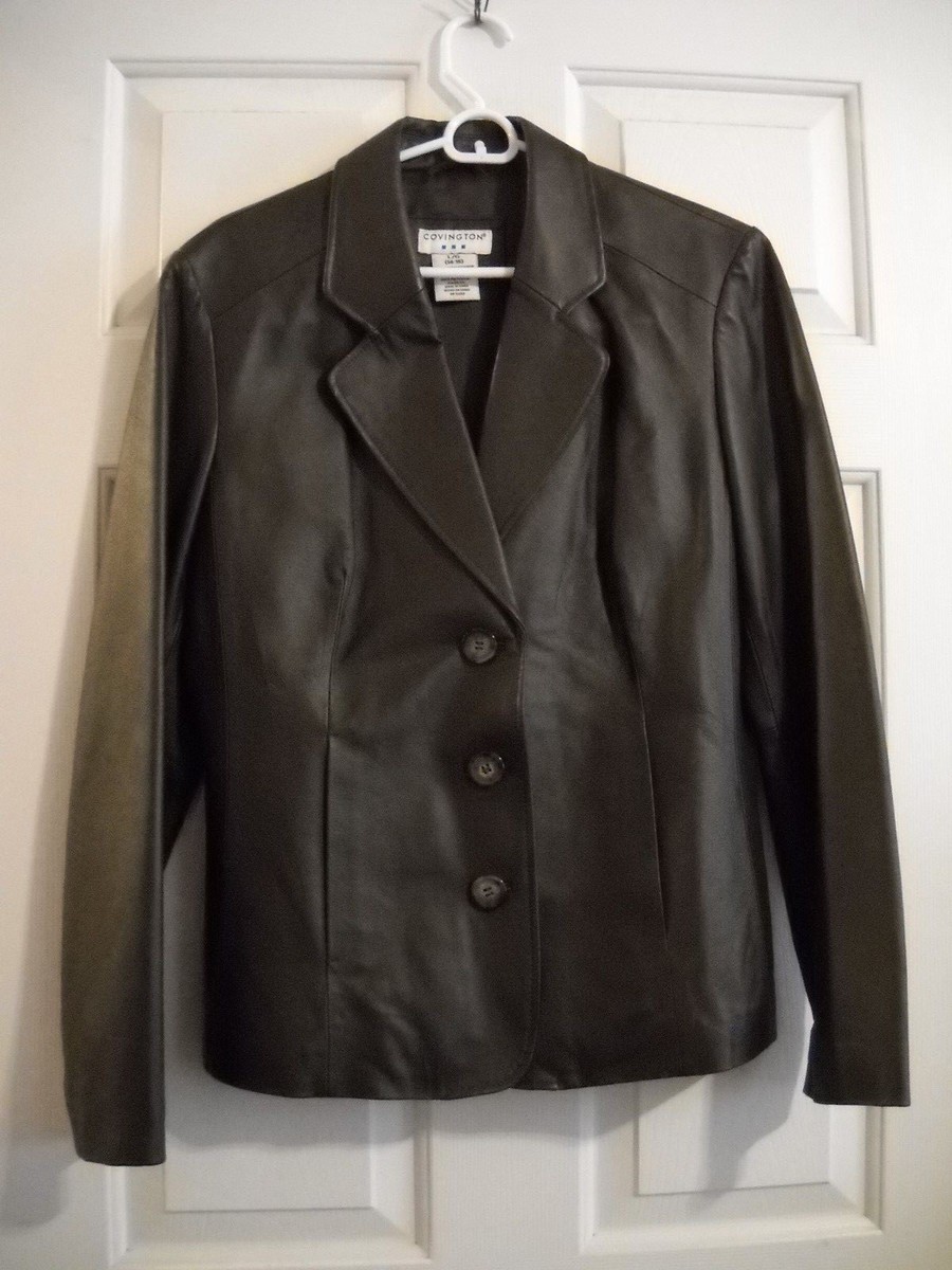 Covington Women Leather Chocolate Brown Long Sleeve Jacket, Size