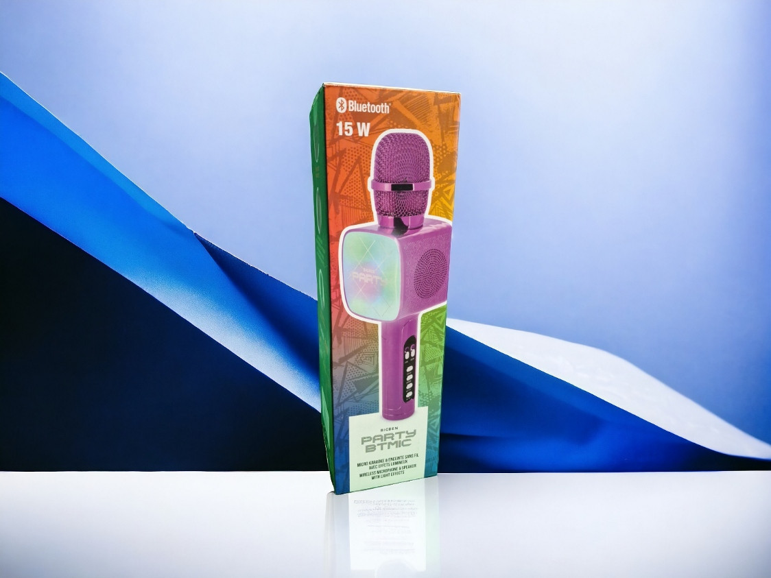 Bigben Bluetooth Portabler Lautsprecher Party Mic Mikrofon Led Pink