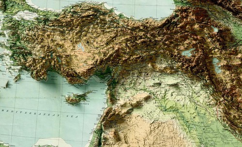 Mapa de Oriente Medio, mapa de alivio 2D de Persia, mapa vintage de Oriente Medio - plano 2D - Imagen 6 de 9