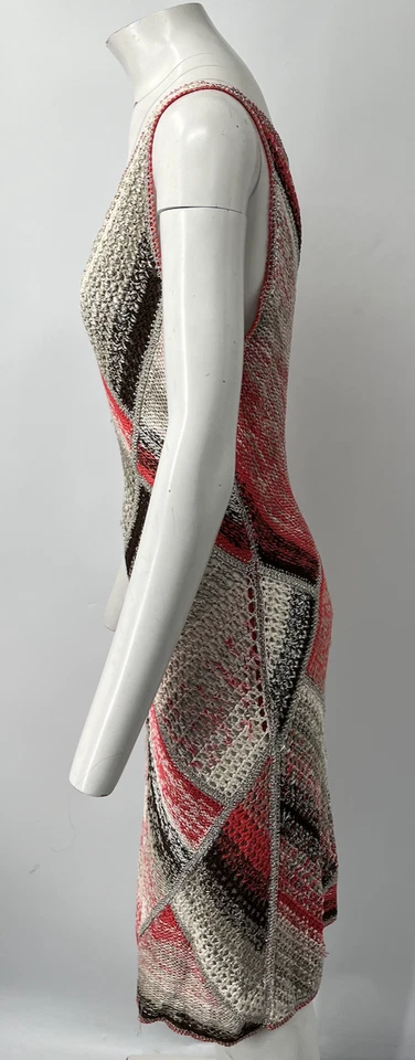 Oscar De La Renta R12 Metallic Coral Crochet Knit Sleeveless Bodycon Dress sz M - Image 3 of 4