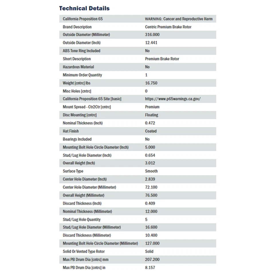 Rotor de freno de disco StopTech Centric Premium flotante trasero para Jeep Wrangler 07-18 Foto 2 de 4