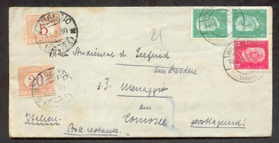 Dr-Weimar 1930 Postage Due Letter Italy (41751