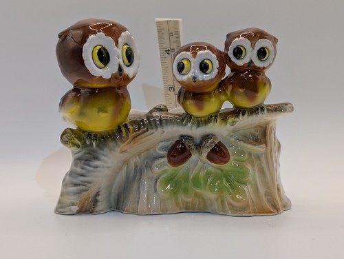 Vintage Norcrest Owl Family on an Acorn Tree Branch Planter