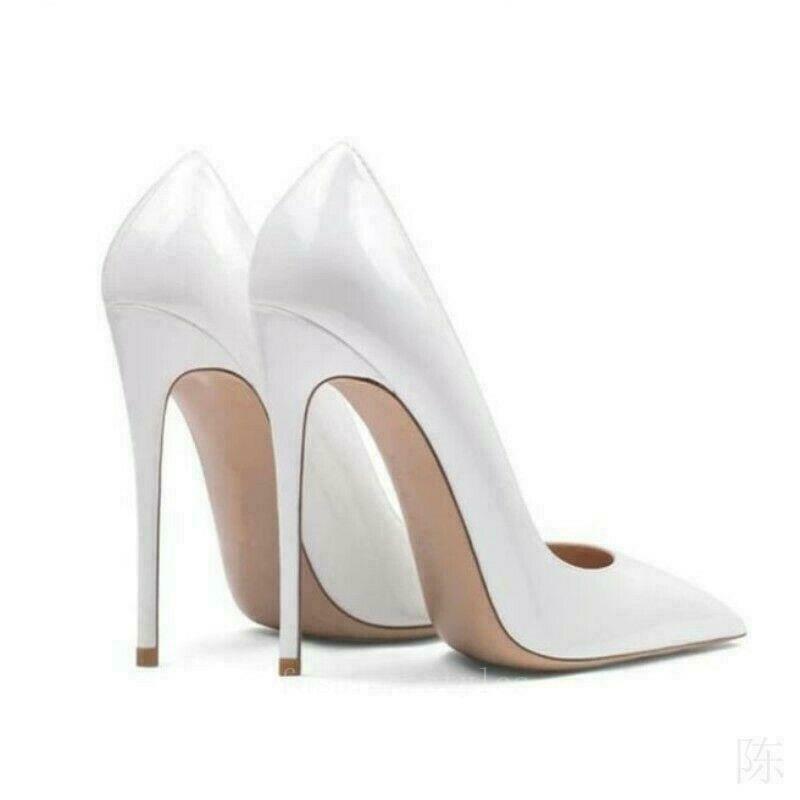 Women's Pointed Toe Fashion Button Detail Patent Leather Slip-On Heeled Pumps