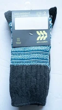 Women's Midweight Textured Cable Wool Blend 2pk Crew Socks - All in Motion  Teal