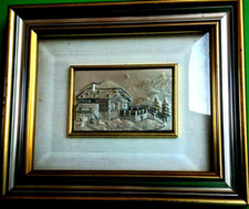 QUADRO BASSORILIEVO ARGENTO "COLLEZIONE ALLIANI" PAESAGGIO DI MONTAGNA cm 16x19