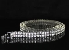 Men Women 2 Row Iced Tennis Necklace Silver Plated Choker Chain Cz Hip Hop