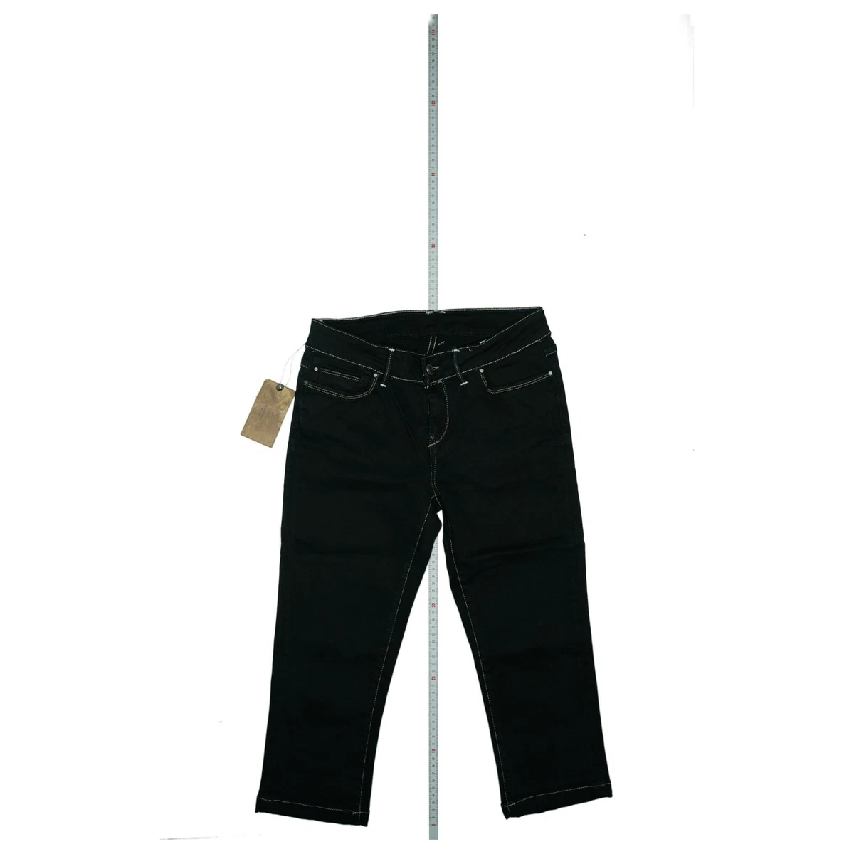 Teddy Smith Ladies Stretch Jeans 3 4 Trousers short Bermuda Capri W29 Black New