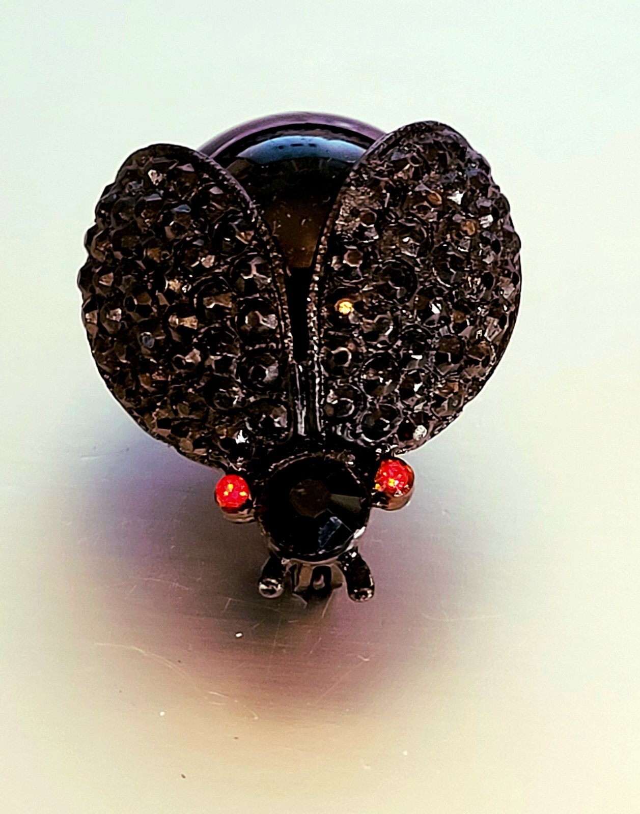 Vintage Weiss Black Japanned Jelly Belly Ladybug Brooch Pin Rhinestone ...