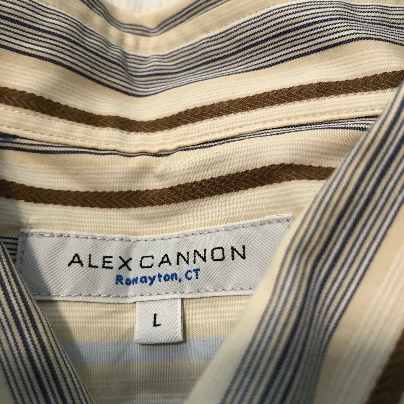 Alex Cannon Mens Size Large Long Sleeve Button Down Blue Brown Striped