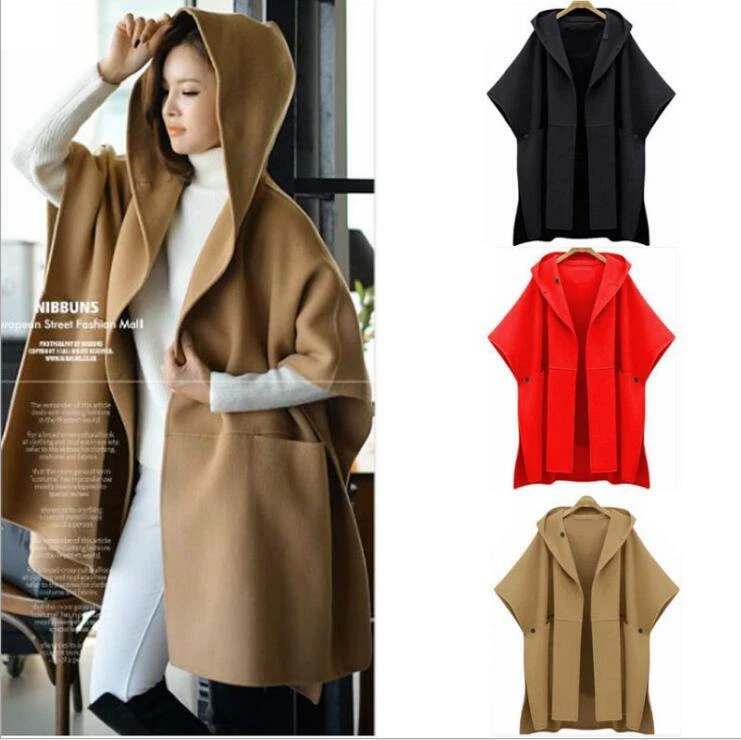 Women's Winter Trench Fashion Poncho Plus Size Cape Cloak Hooded