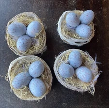 Set Of 4 Small Nests Faux Blue Eggs Easter Decor Wreath Crafts Tabletop