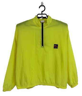 Surf Style Unisex Bright Neon Yellow 1/4 Zip Pullover Windbreaker Jacket Size OS