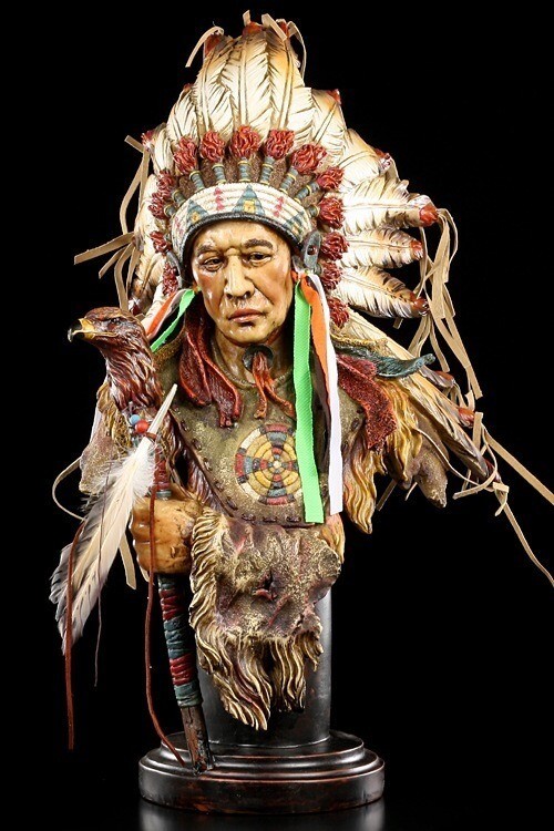 Indian Figure - Large Chieftain Bust with Eagle Scepter - Medicine Man