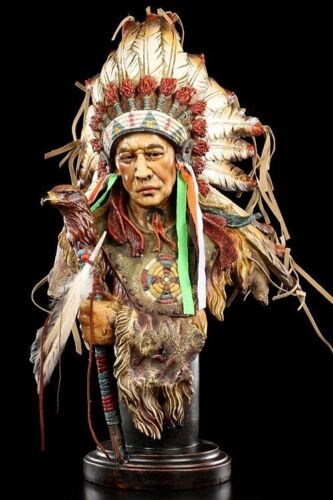 Indianer Figur - Große Häuptling Büste mit Adler Zepter - Medizinmann - Afbeelding 1 van 7