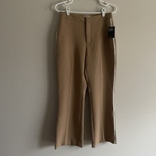 Nine West Women SZ 4 Tan With White Side Stripe Flat Front Kick Flare Pants NWT