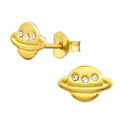 Saturn Kinder Ohrringe mit Kristallen 925 Silber für Mädchen Ohrstecker Schmuck - Bild 1 von 4