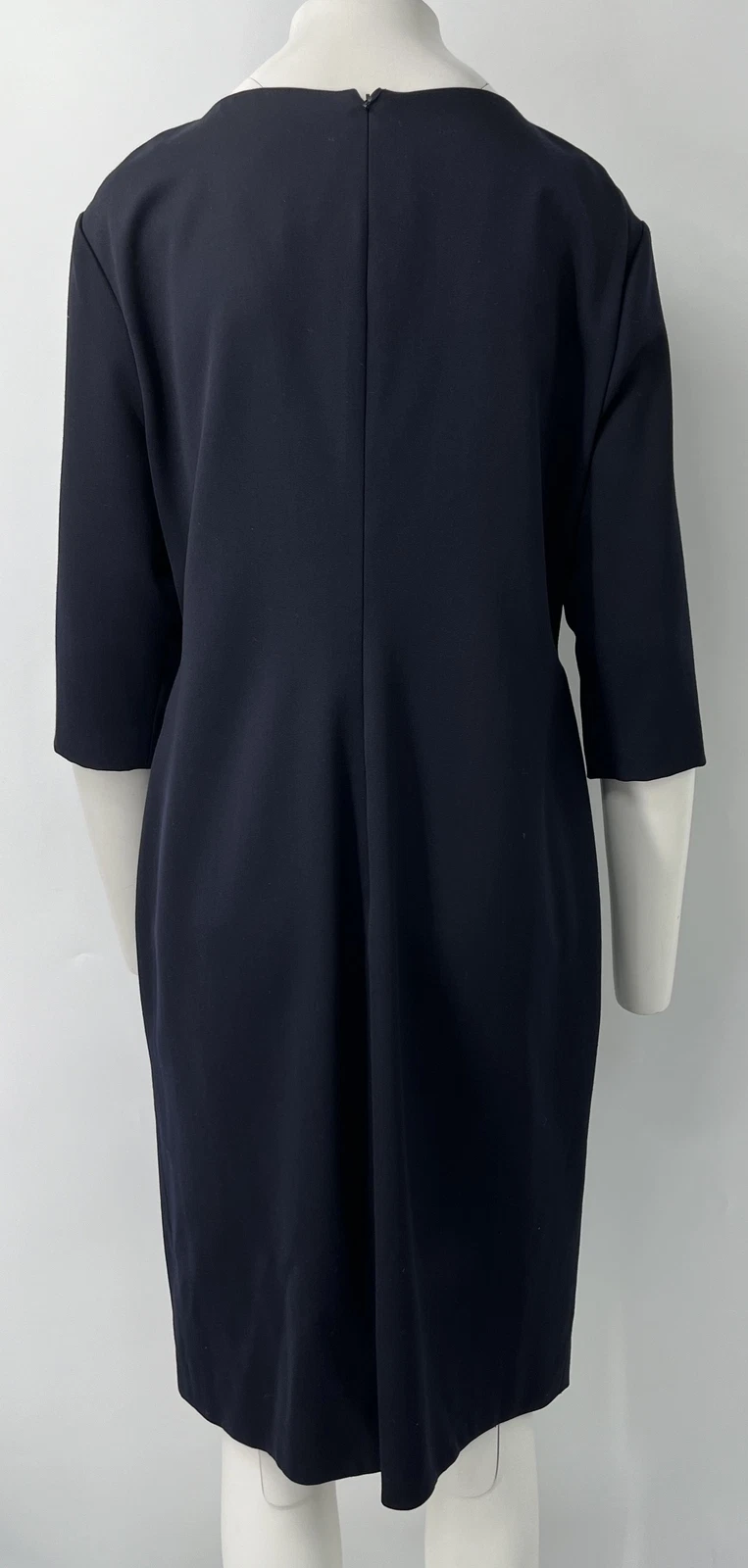 Abito a tubino Valentino ALTERED blu navy manica 3 4 lana seta con volant drappeggiato tg 12