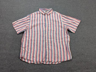 M&S Hemd Herren XL Mohn Mix gestreift Leinen Knopfleiste Kurzarm