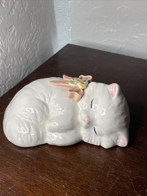 Ceramic Sleeping Cat Figurine Colorful, Handcrafted, Whimsical Design