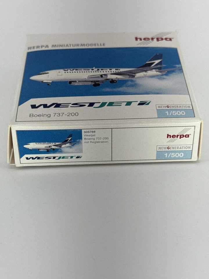 Herpa Wings WestJet Boeing 737-200 1:500 Diecast Model Airplane 505789 - Image 2 of 4