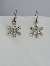 Christmas Snowflake Silver Tone Clear Stones Dangle Drop Hook Earrings
