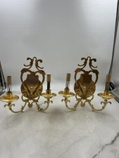 Vintage Brass Wall Sconces Pair World Imports Italy 2-Light 12" Ornate Gold