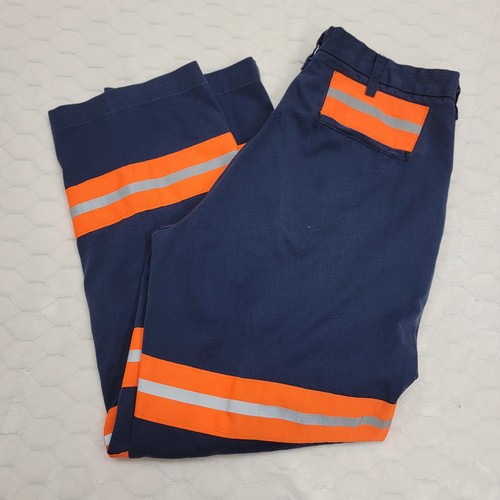 Aramark Mens High Visibility Reflective Work Pants Navy Blue Orange Size 32