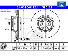 2 pieces brake disc PowerDisc ATE 24.0325-0172.1 for VW Skoda