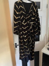 Black & Gold Sequin Chevron V-Neck Long Sleeve Bodycon Midi Dress XL