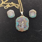 Speidel Signed 10K Gold Filled Purple Blue Enamel Pendant Necklace Earring Set — photo 1