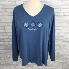 Life is Good Womens Crusher GRATEFUL Long Sleeve Blue Shirt Tee Top Size XXXL
