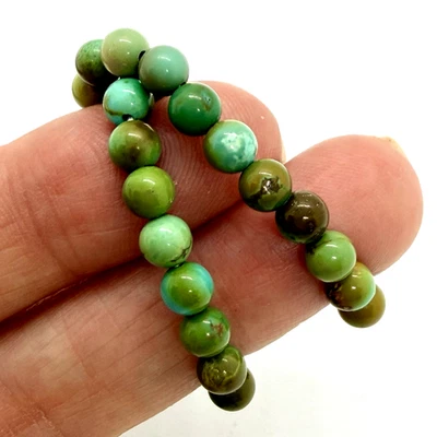 Natural Green Turquoise Bracelet Native American Handcrafted Stretch 6.5" - Image 1 of 4
